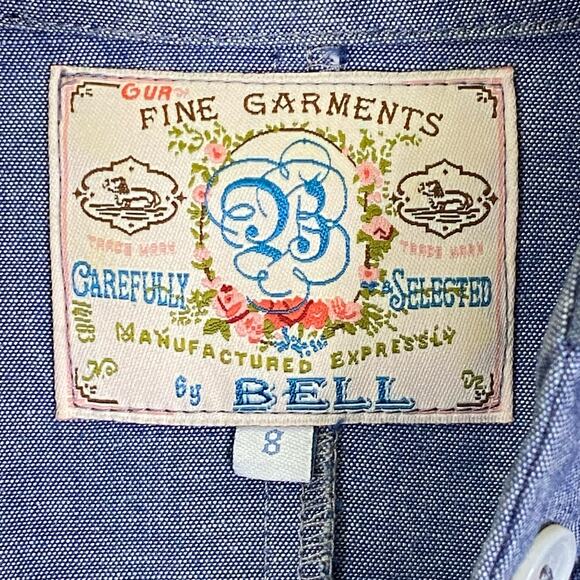 Fine Garments by Bell Chambray Ruffled Mini Dress Womens Sz 8 Nautical Anchors - Picture 3 of 11